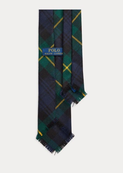 Corbatas Polo Ralph Lauren Hombre Azul Marino / Dorados / Verdes - Fringed Tartan Wool Narrow - CHTD